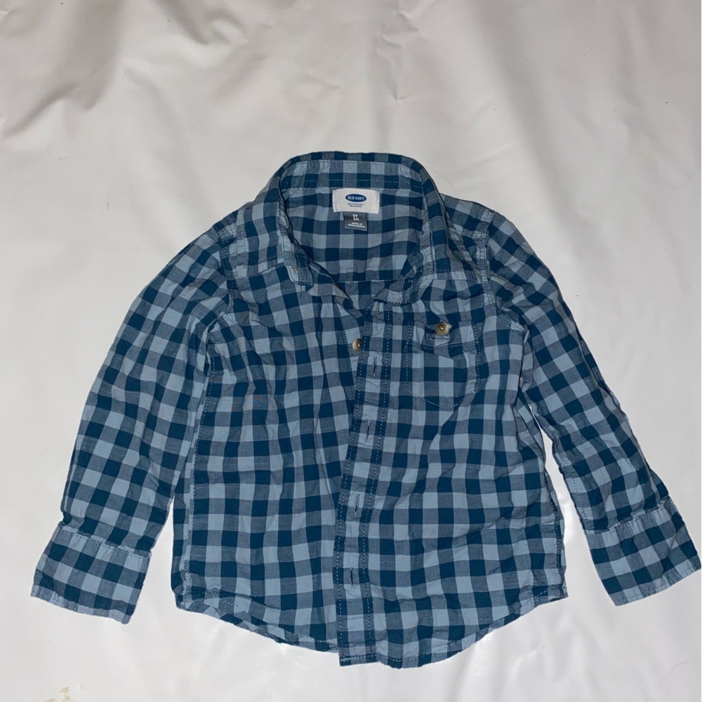 Old Navy 3T blue check boys button down shirt